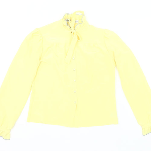 Ann Michael Womens Yellow Blouse Size 10 Long Sleeve Ruffle Tie Neck