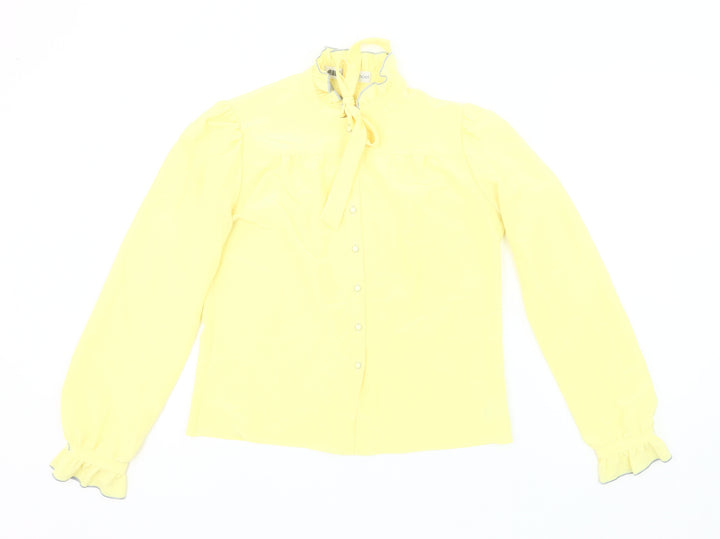 Ann Michael Womens Yellow Blouse Size 10 Long Sleeve Ruffle Tie Neck