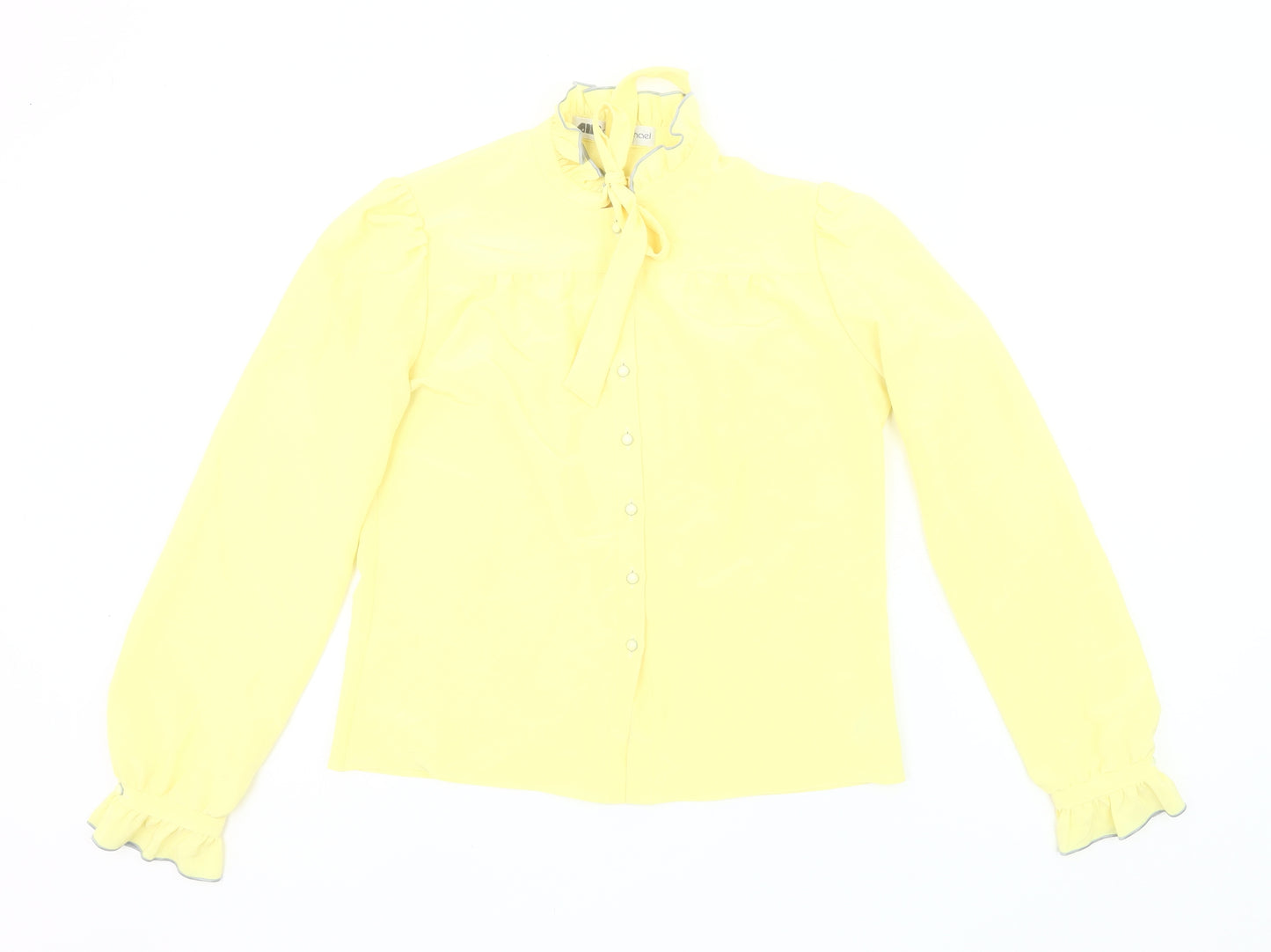 Ann Michael Womens Yellow Blouse Size 10 Long Sleeve Ruffle Tie Neck