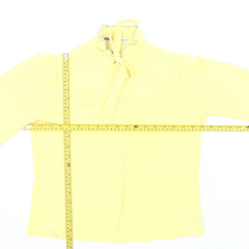 Ann Michael Womens Yellow Blouse Size 10 Long Sleeve Ruffle Tie Neck