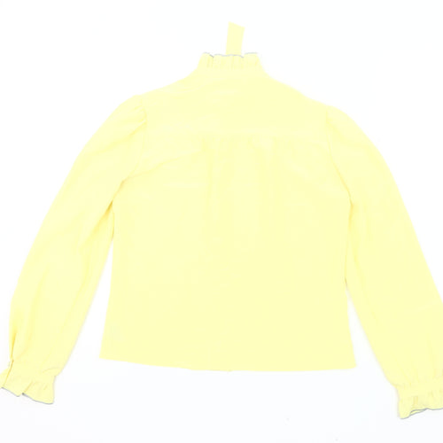 Ann Michael Womens Yellow Blouse Size 10 Long Sleeve Ruffle Tie Neck