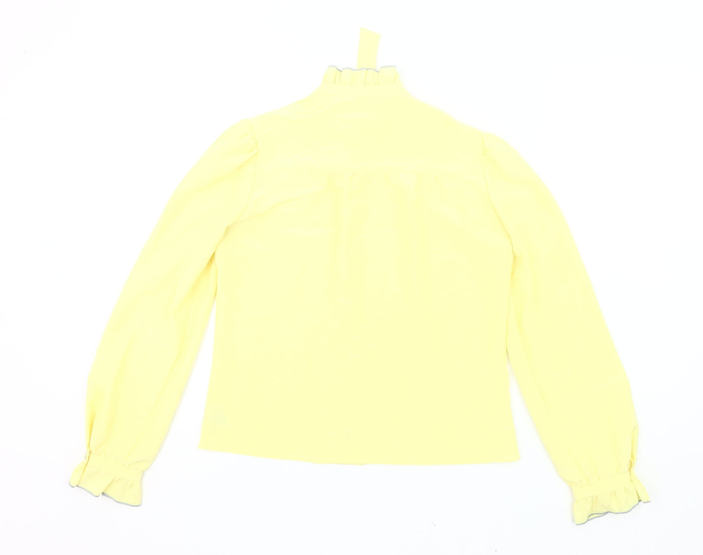 Ann Michael Womens Yellow Blouse Size 10 Long Sleeve Ruffle Tie Neck