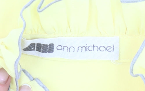 Ann Michael Womens Yellow Blouse Size 10 Long Sleeve Ruffle Tie Neck
