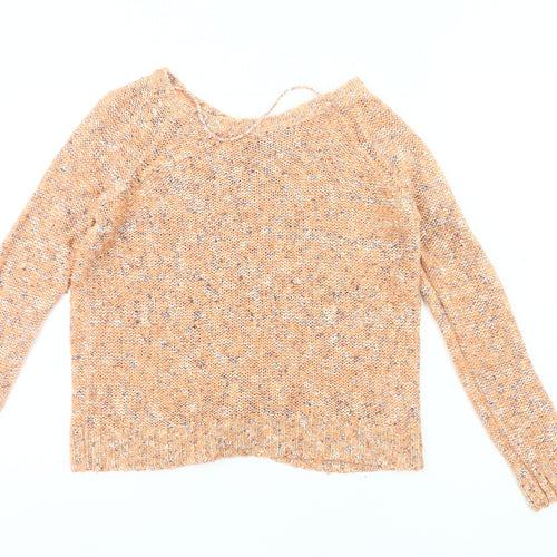 Vero Moda Womens Orange Chunky Knit Jumper XS Scoop Neck Long Sleeve