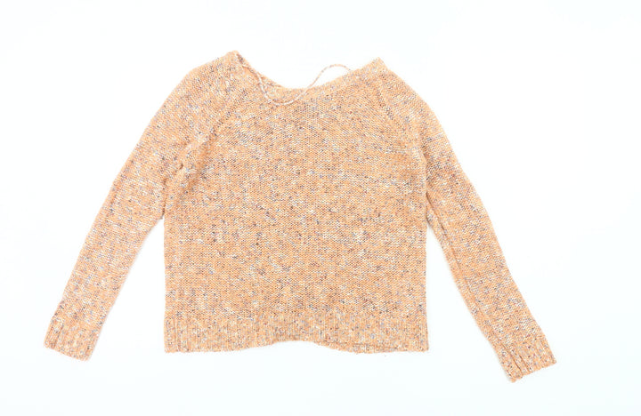 Vero Moda Womens Orange Chunky Knit Jumper XS Scoop Neck Long Sleeve