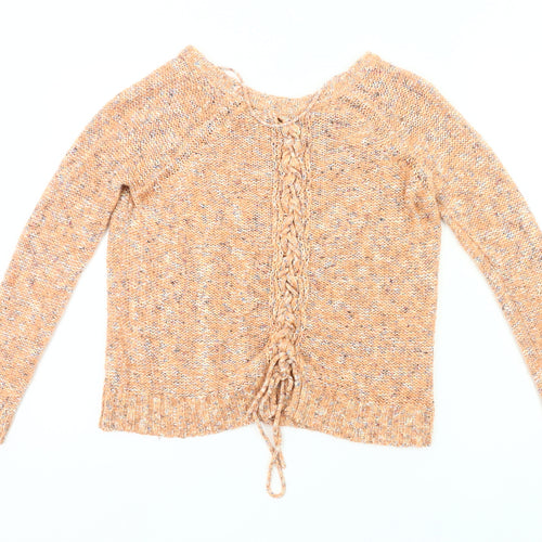 Vero Moda Womens Orange Chunky Knit Jumper XS Scoop Neck Long Sleeve