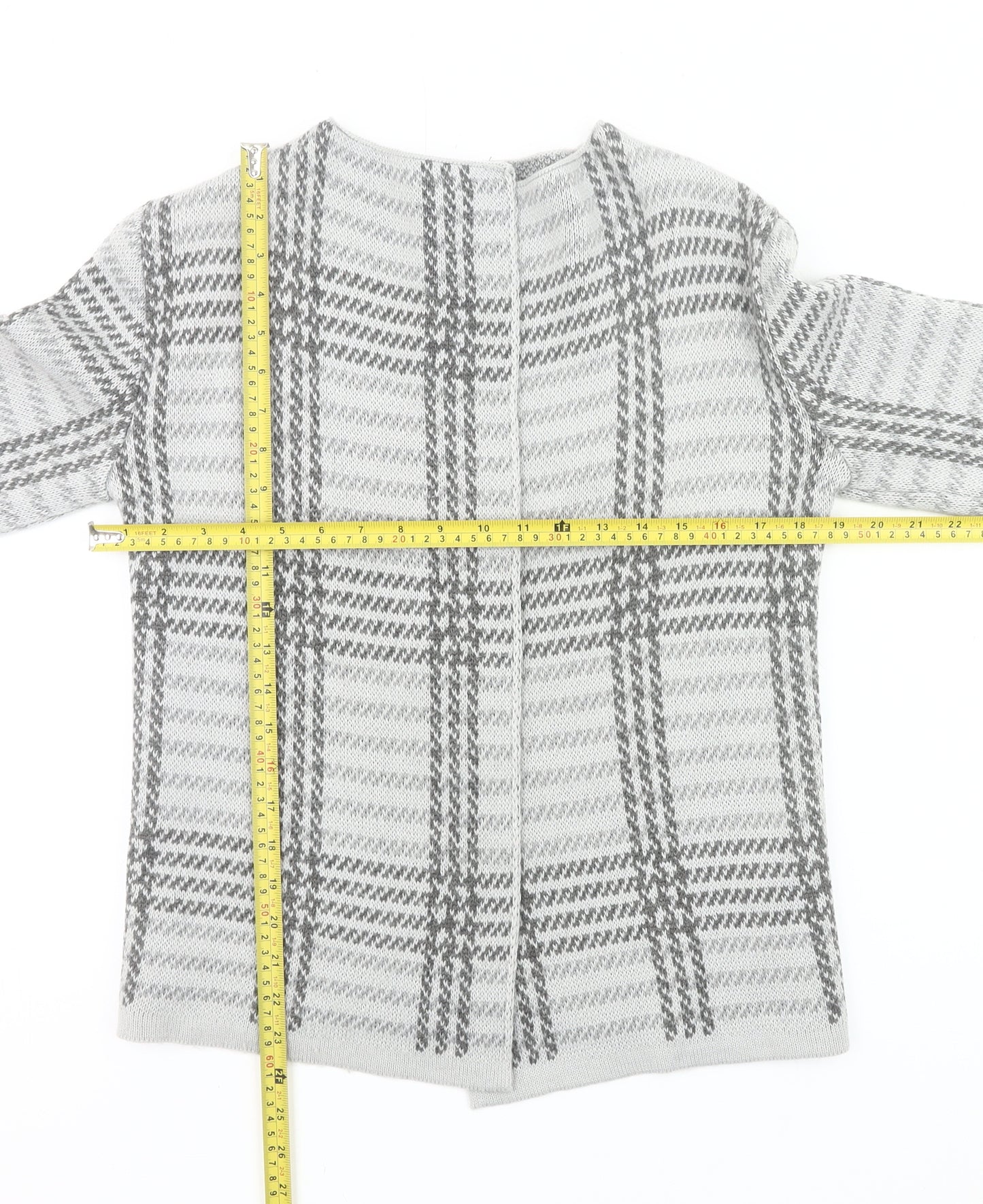 Debenhams Women Grey Checked Cardigan Size 14 Long Sleeve Acrylic