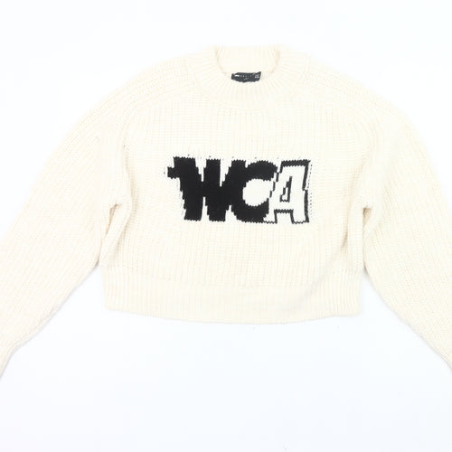 ASOS Design Women’s Ivory Logo Pullover Jumper UK 10 Chunky Knit
