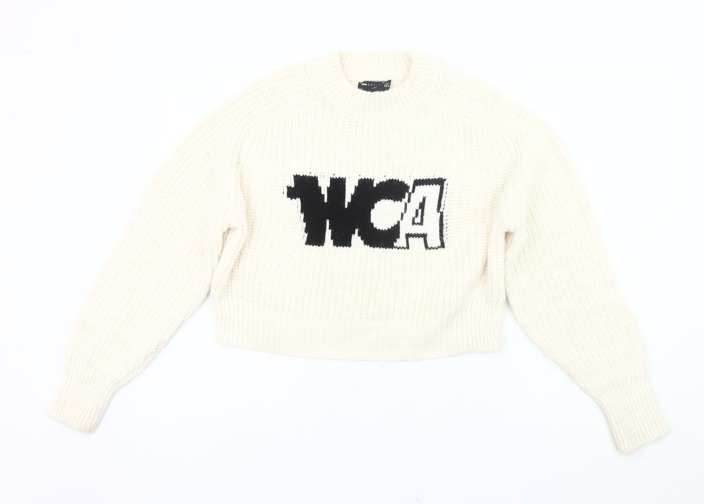 ASOS Design Women’s Ivory Logo Pullover Jumper UK 10 Chunky Knit