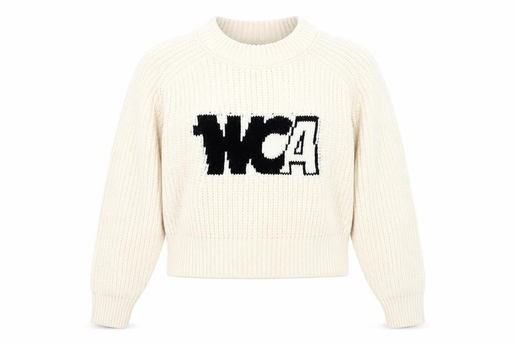 Front view of ASOS Design Women’s Ivory Logo jumper UK 10 Chunky Knit
