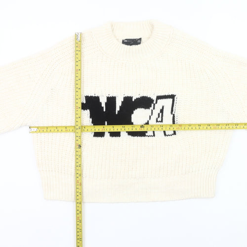 ASOS Design Women’s Ivory Logo Pullover Jumper UK 10 Chunky Knit