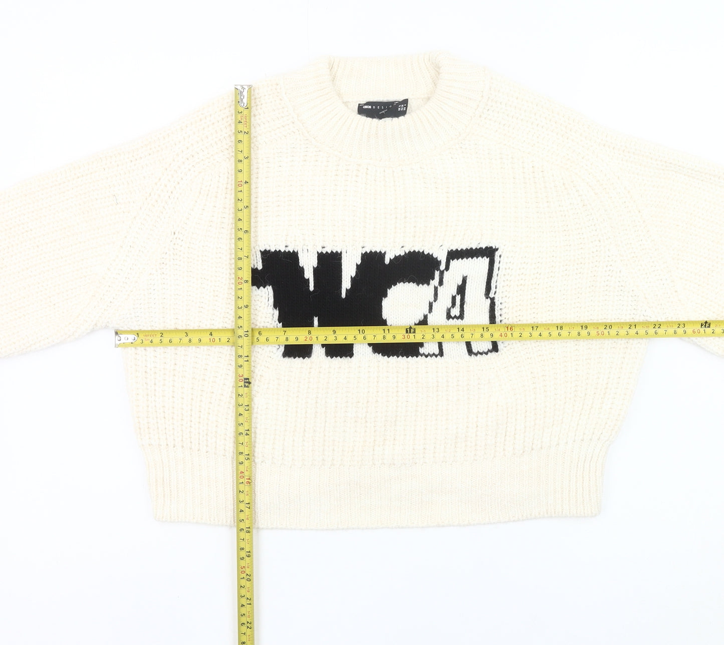 ASOS Design Women’s Ivory Logo Pullover Jumper UK 10 Chunky Knit