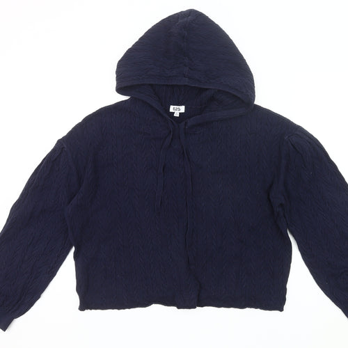 525 Womens Blue Cable Knit Hooded Cardigan Jumper Size M