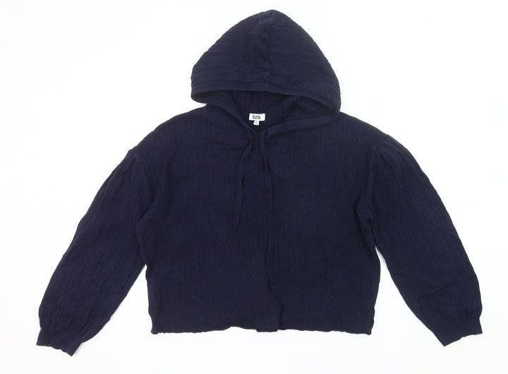 525 Womens Blue Cable Knit Hooded Cardigan Jumper Size M