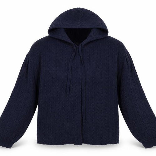 525 Womens Blue Cable Knit Hooded Cardigan Jumper Size M