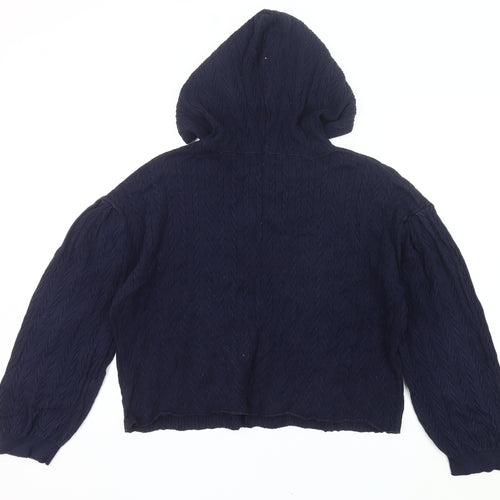 525 Womens Blue Cable Knit Hooded Cardigan Jumper Size M