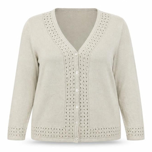 Damart Women’s Beige Cardigan Size 18 V-Neck Button Knit