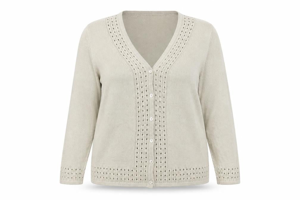 Damart Women’s Beige Cardigan Size 18 V-Neck Button Knit