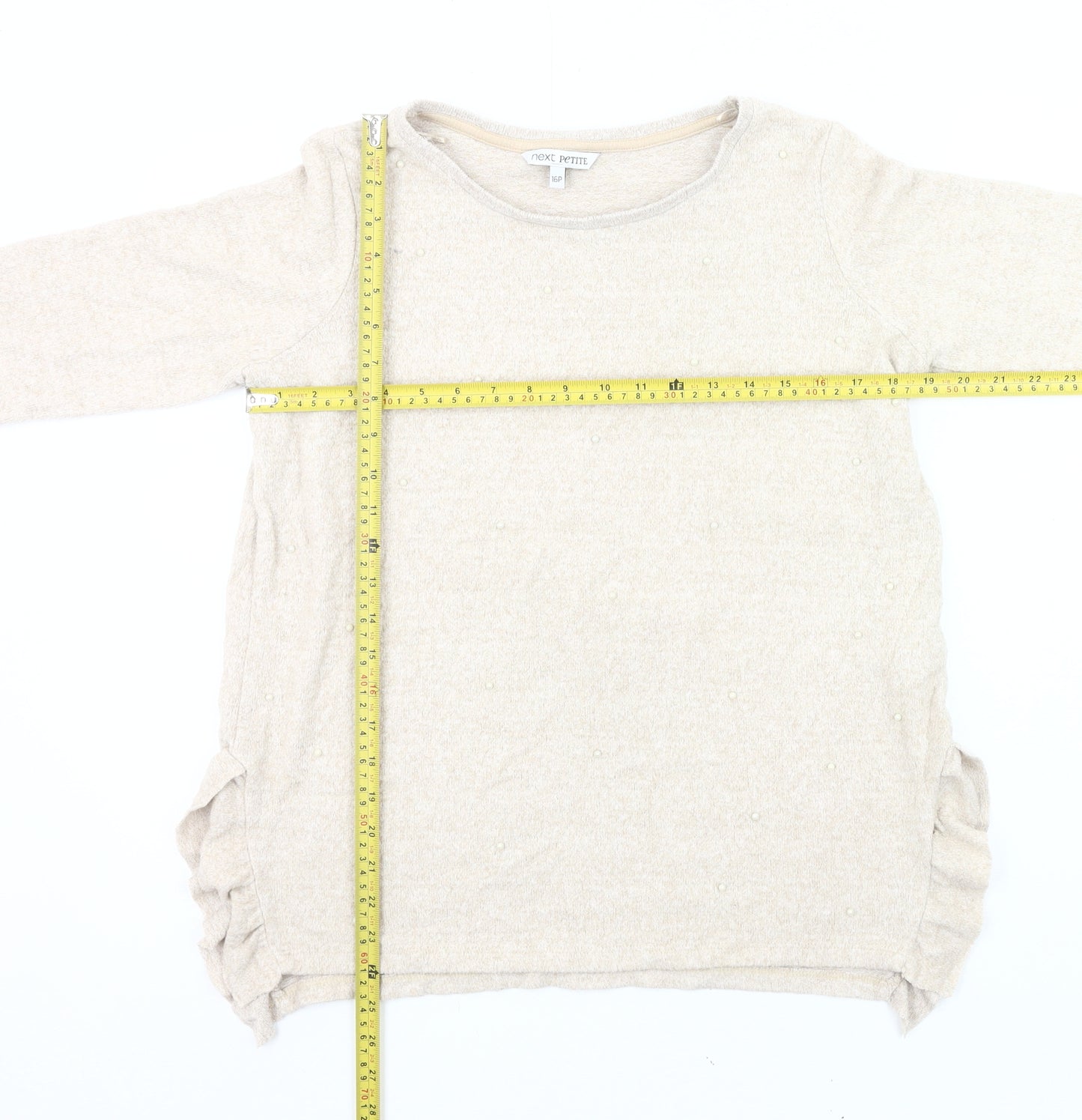 Next Petite Women's Beige Pullover Jumper Size 16P Beaded Knit