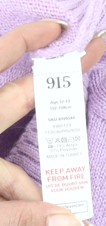 New Look Girls Purple Acrylic Knit Jumper Age 12-13 Pullover Long Sleeve