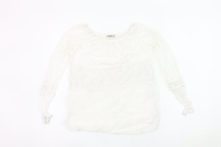 Viola Borghi Women White Lace Blouse Bohemian Embroidered Scoop Neck S