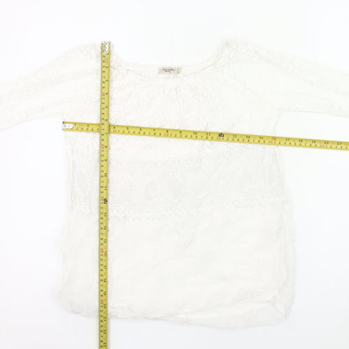 Viola Borghi Women White Lace Blouse Bohemian Embroidered Scoop Neck S