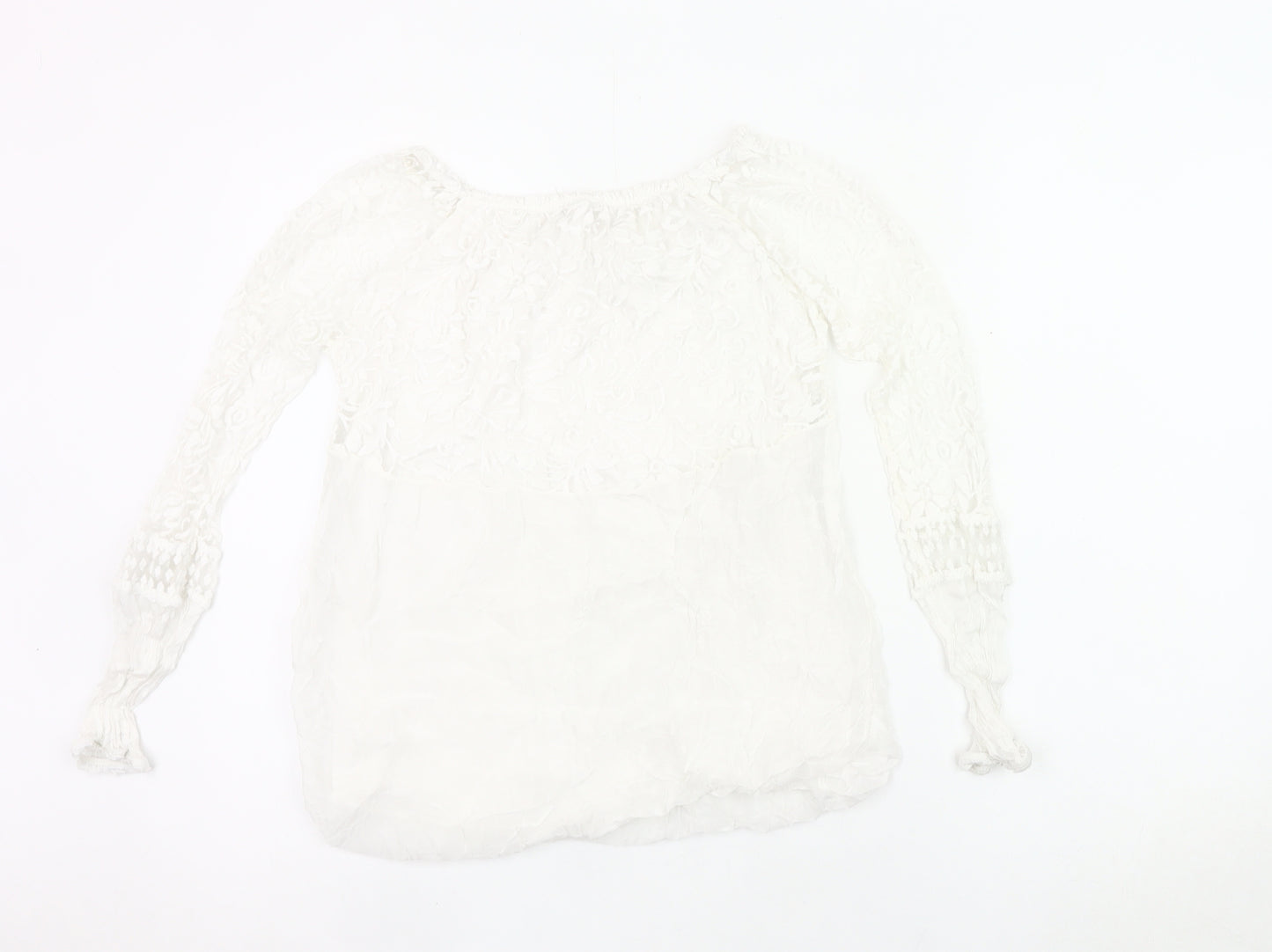 Viola Borghi Women White Lace Blouse Bohemian Embroidered Scoop Neck S