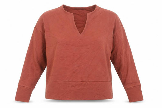 Front view of Next Women's Brown V-Neck Long Sleeve Jersey Blouse, size 12