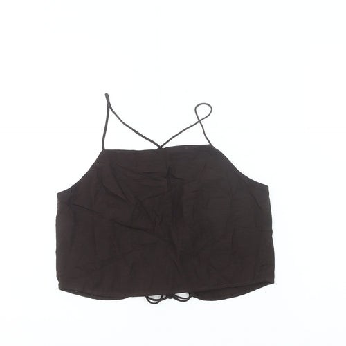 H&M Womens Black Camisole Tank Top Size S Summer Strappy Linen Blend