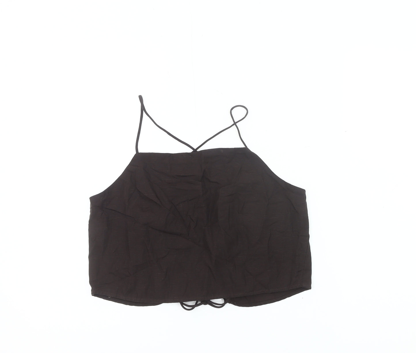 H&M Womens Black Camisole Tank Top Size S Summer Strappy Linen Blend