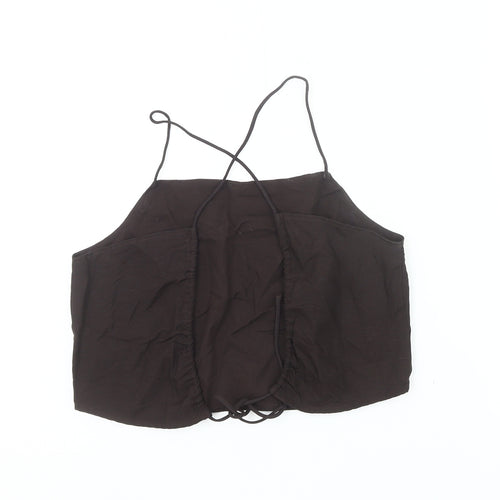 H&M Womens Black Camisole Tank Top Size S Summer Strappy Linen Blend