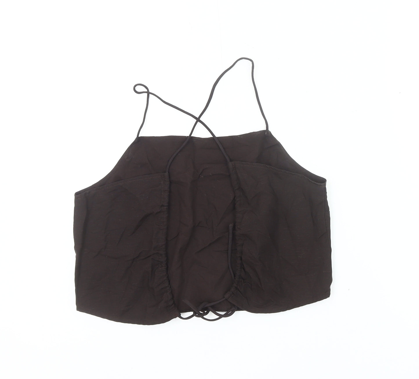 H&M Womens Black Camisole Tank Top Size S Summer Strappy Linen Blend