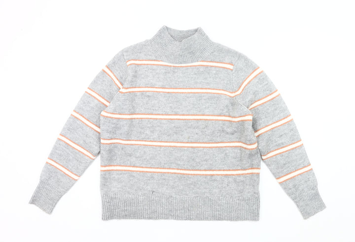 Dorothy Perkins Women’s Grey Striped Mock Neck Jumper Size 12