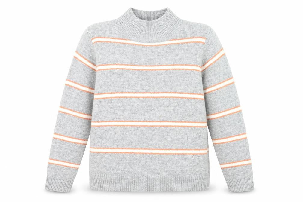 Dorothy Perkins Women’s Grey Striped Mock Neck Jumper Size 12