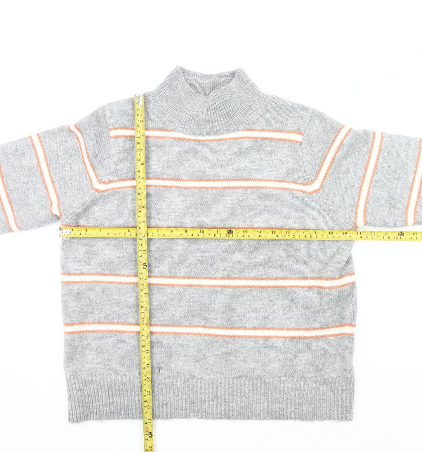 Dorothy Perkins Women’s Grey Striped Mock Neck Jumper Size 12