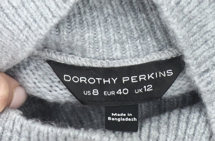 Dorothy Perkins Women’s Grey Striped Mock Neck Jumper Size 12