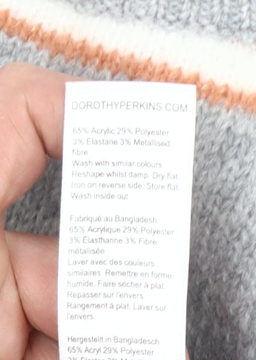 Dorothy Perkins Women’s Grey Striped Mock Neck Jumper Size 12
