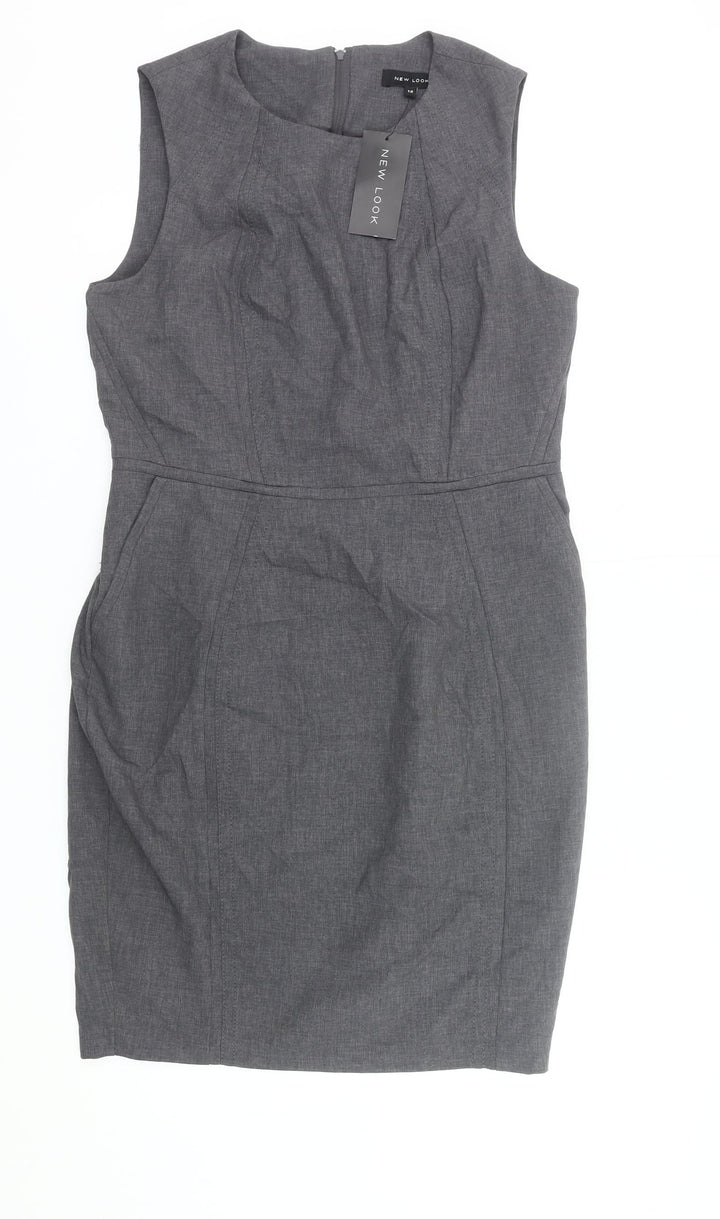 New Look Women Grey Sheath Knee Length Sleeveless Dress UK 12