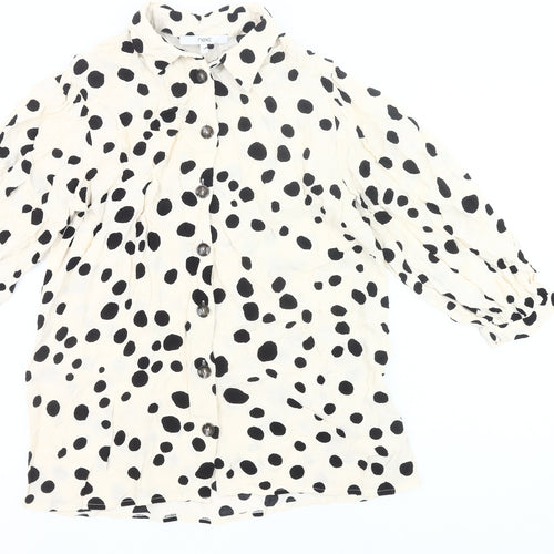 Next Women’s Polka Dot Button-Up Tunic Shirt Black White Size 12