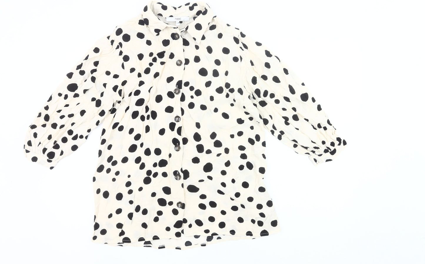 Next Women’s Polka Dot Button-Up Tunic Shirt Black White Size 12