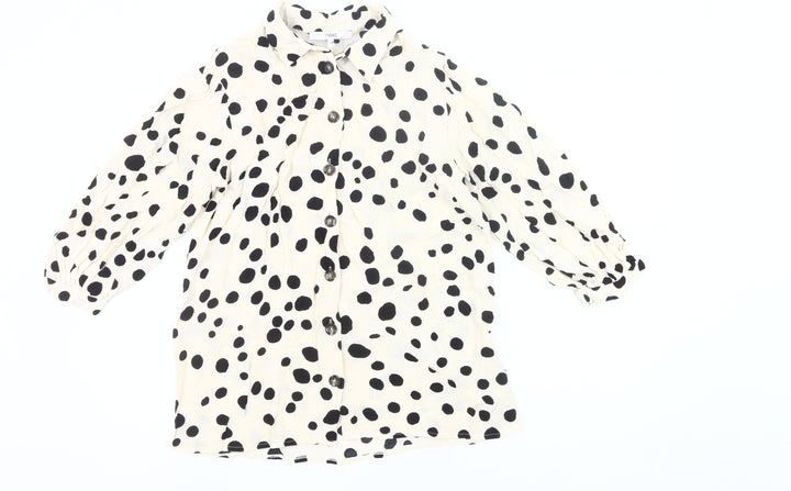 Next Women’s Polka Dot Button-Up Tunic Shirt Black White Size 12