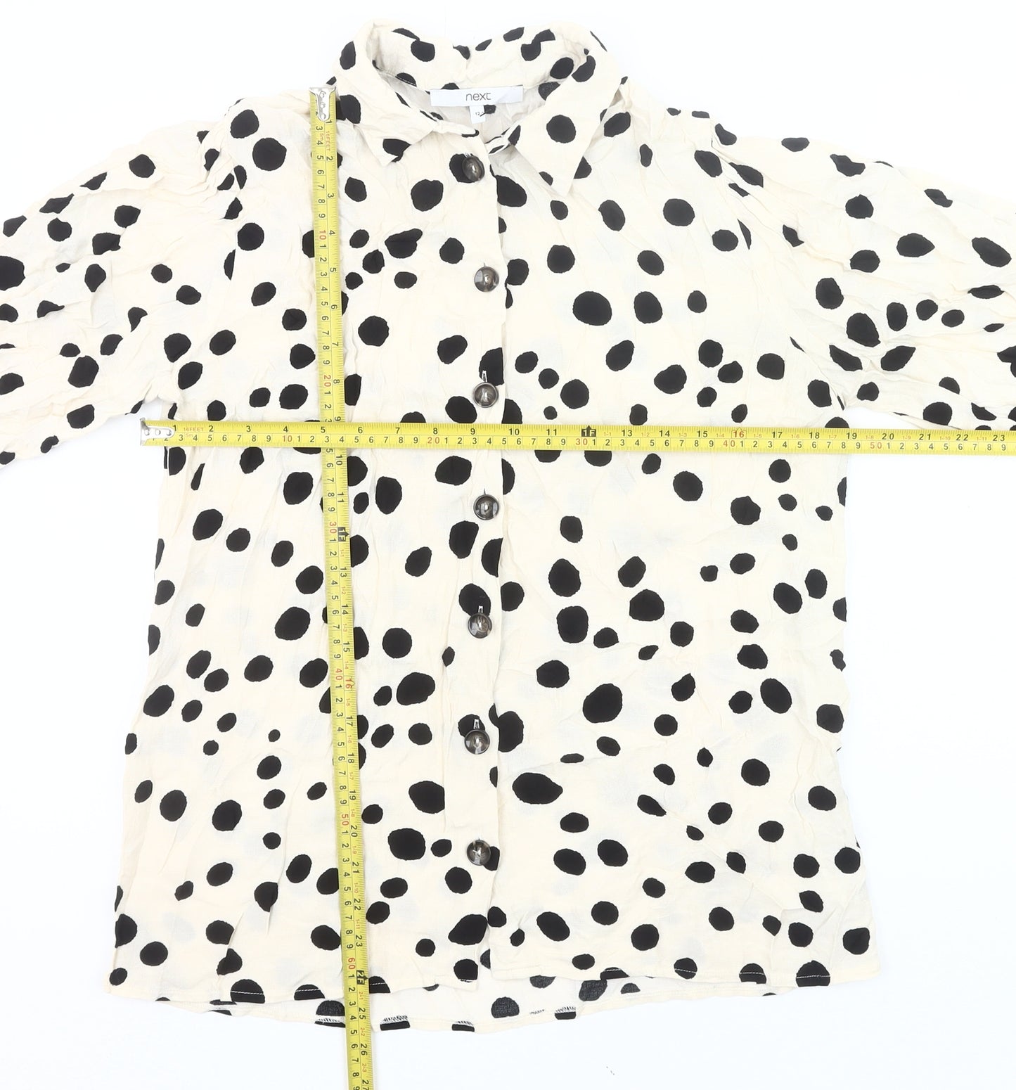 Next Women’s Polka Dot Button-Up Tunic Shirt Black White Size 12