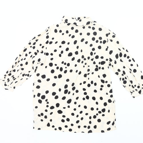 Next Women’s Polka Dot Button-Up Tunic Shirt Black White Size 12