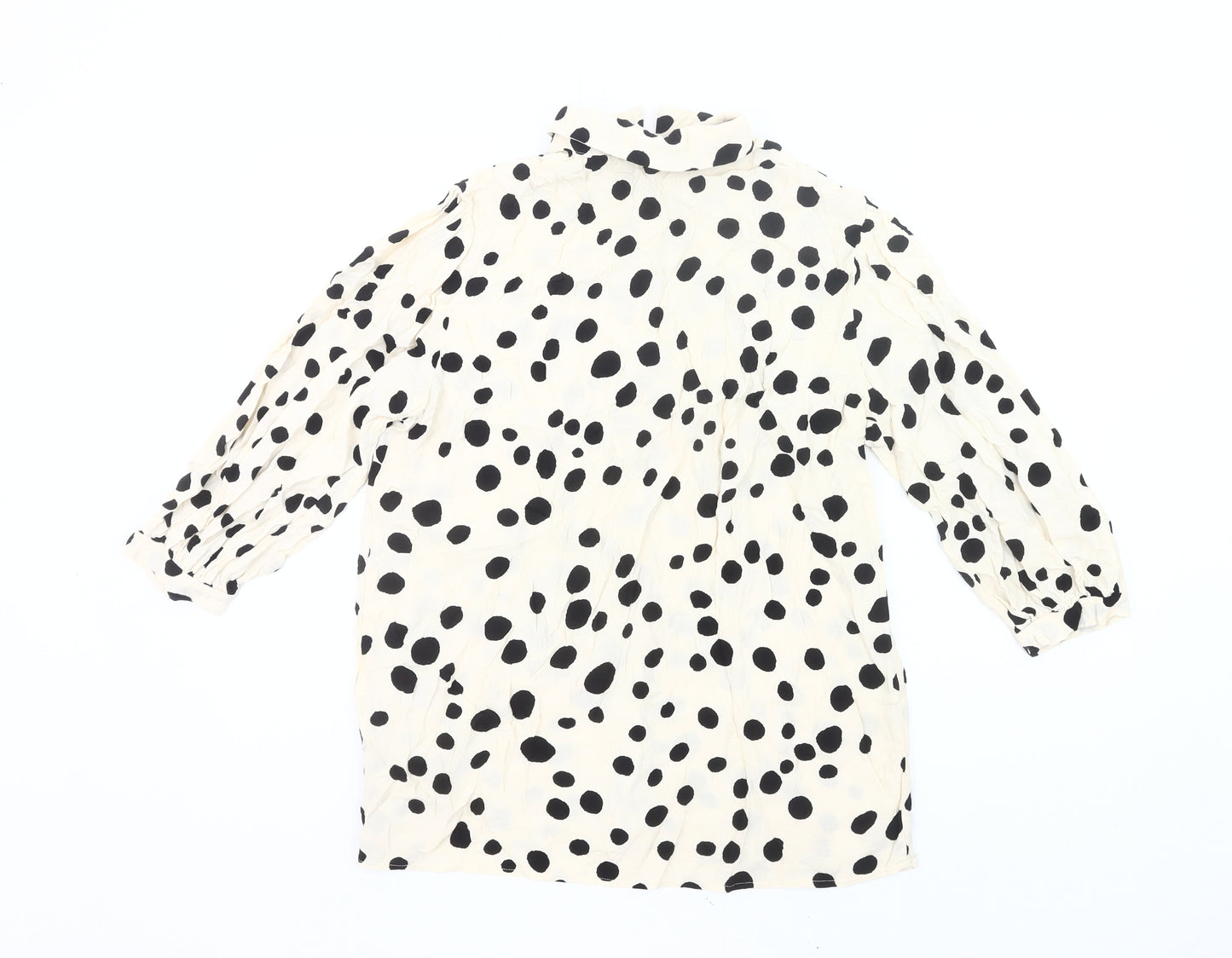 Next Women’s Polka Dot Button-Up Tunic Shirt Black White Size 12