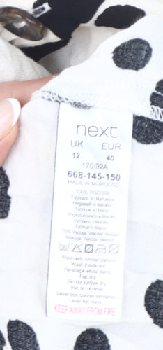 Next Women’s Polka Dot Button-Up Tunic Shirt Black White Size 12