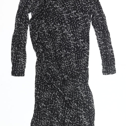 InWear Women’s Black Animal Print Bodycon Dress Size S Long Sleeve