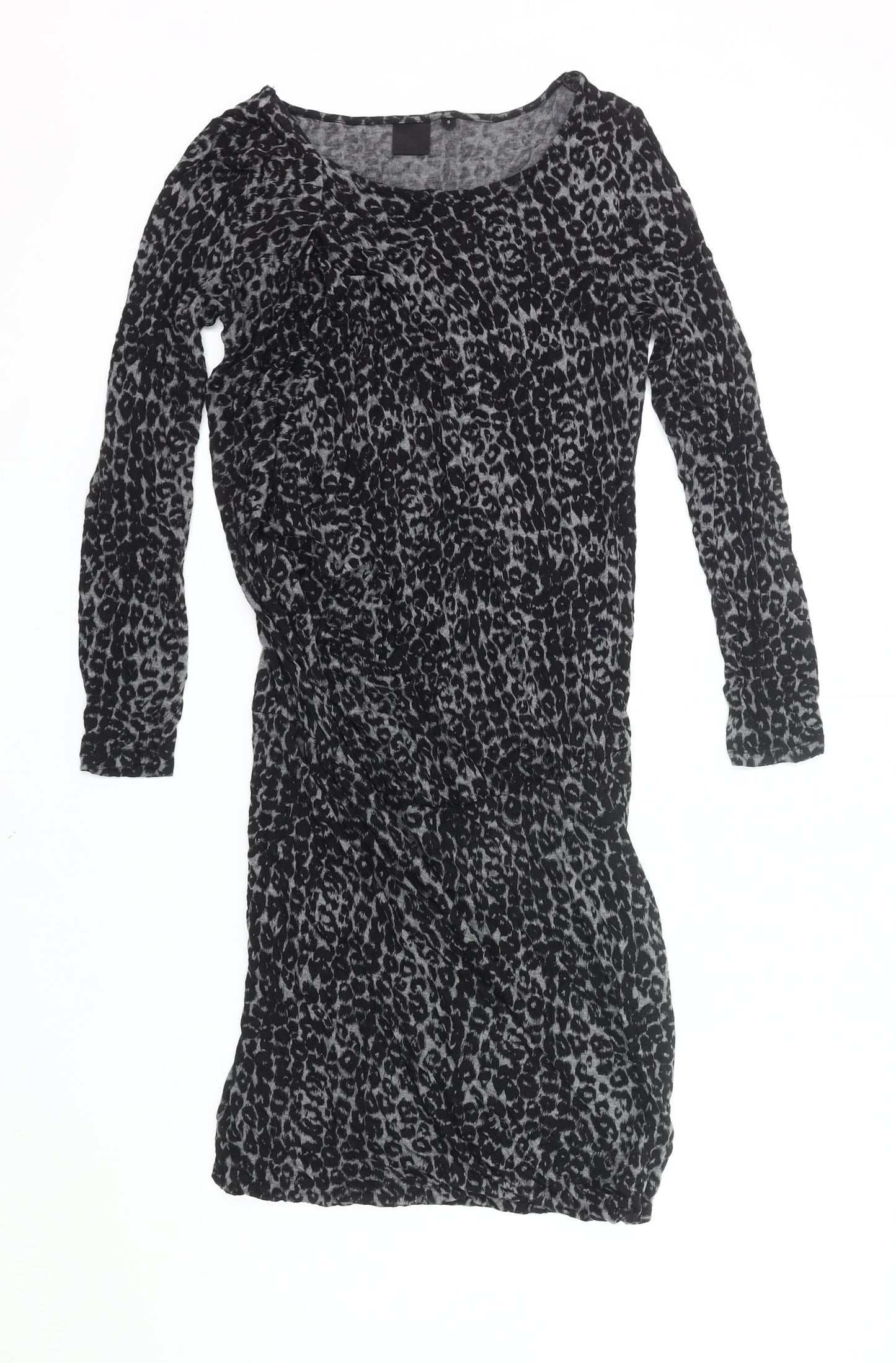 InWear Women’s Black Animal Print Bodycon Dress Size S Long Sleeve