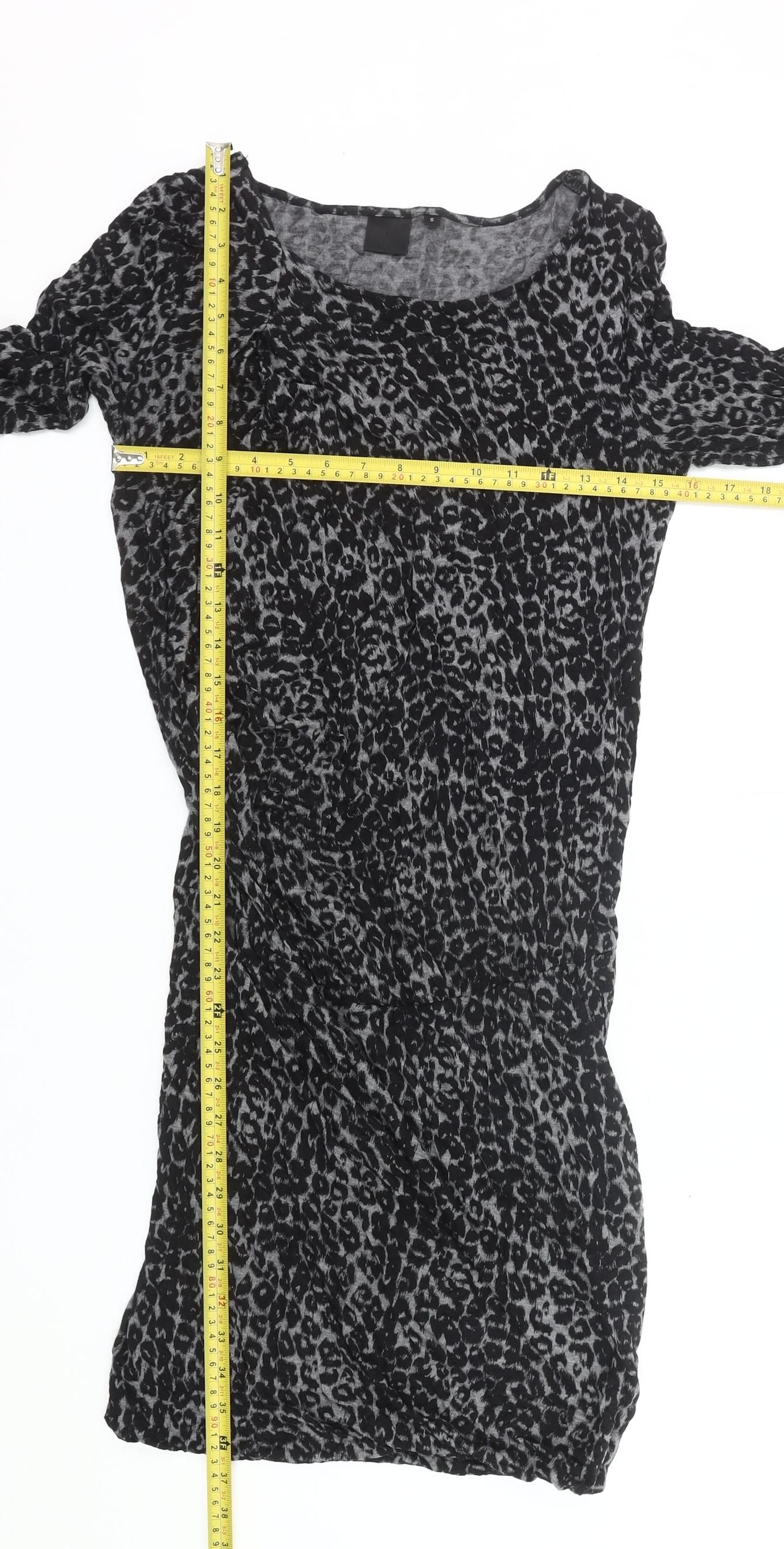 InWear Women’s Black Animal Print Bodycon Dress Size S Long Sleeve