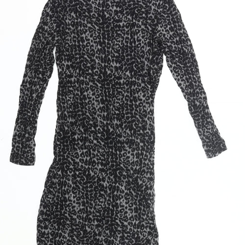 InWear Women’s Black Animal Print Bodycon Dress Size S Long Sleeve