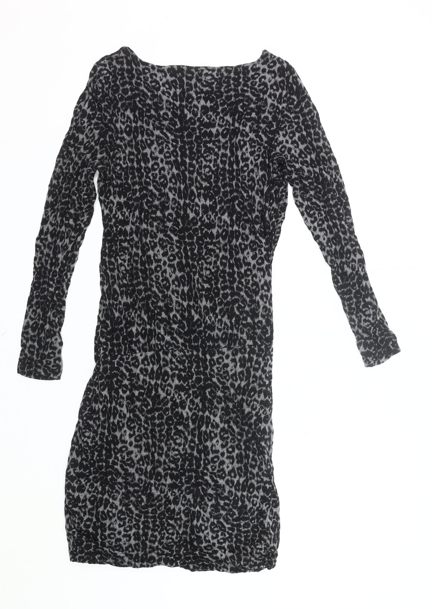 InWear Women’s Black Animal Print Bodycon Dress Size S Long Sleeve